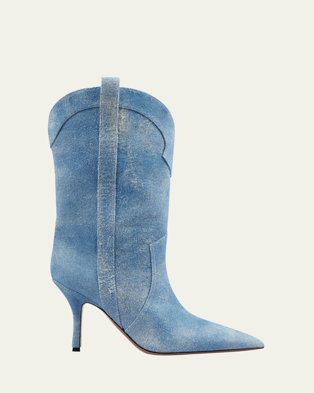 Paloma Denim Effect Suede Stiletto Western Booties